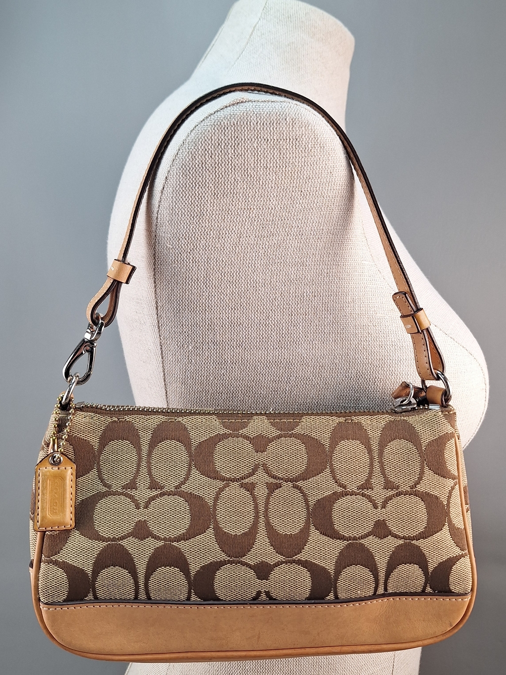 Coach 6094 Y2K Demi Signature Brown Tan Canvas Shoulder Clutch Bag